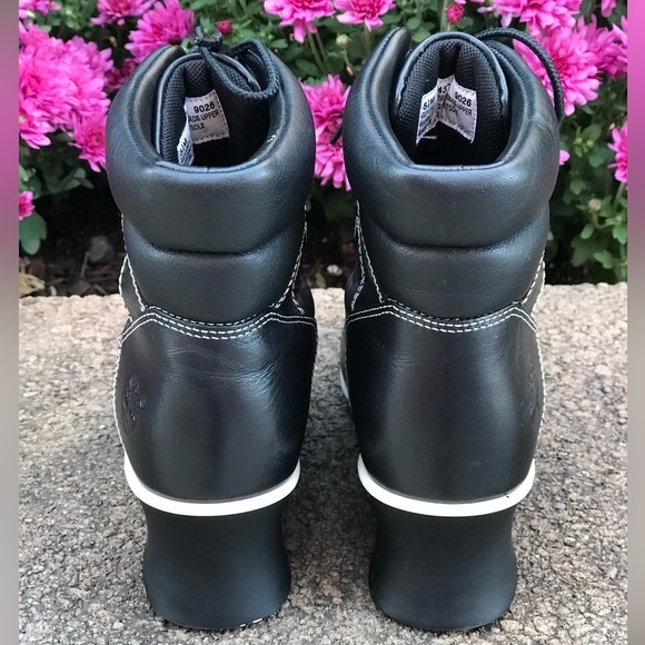 TIMBERLAND Hill Wedge Ankle Boots Size 5.5 Leather lace-up Black with White trim - Picture 8 of 16